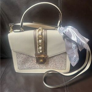 Aldo Cream and Gold Satchel with Glitter Accent